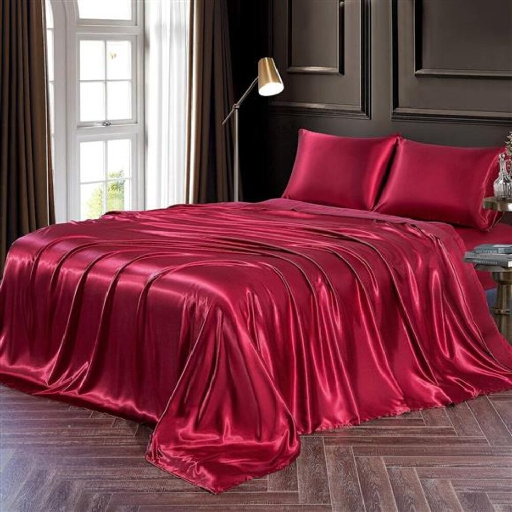 3 Piece Satin Sheets Twin Size Luxury Silky Satin Bed Sheets Set, Wrinkle, Fade